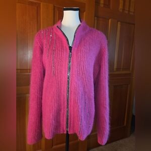 Venesha Vintage Angora Fuchsia Sweater Jacket Size L